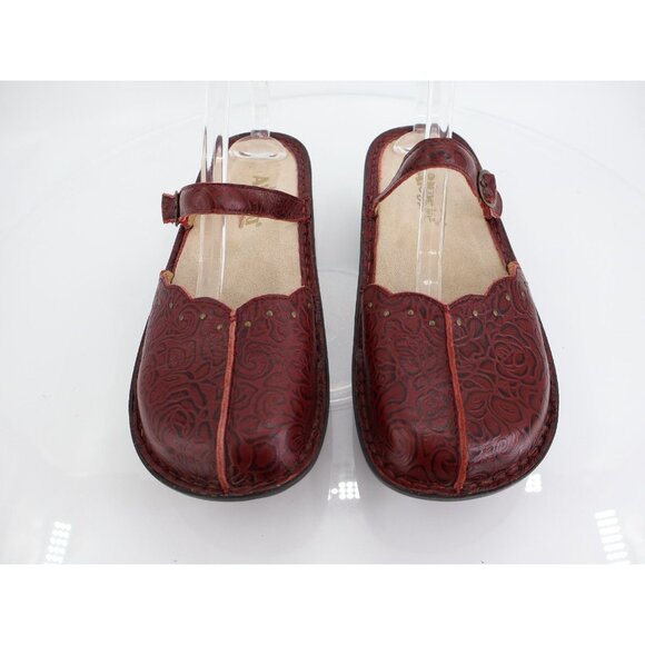Alegria Women Tuscany Mule Clog Size 40 10 Wide Maroon Red Slip On Shoe Leather - Picture 3 of 11